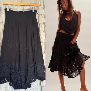 Bohemian Black Crochet-Hem Maxi Skirt free people